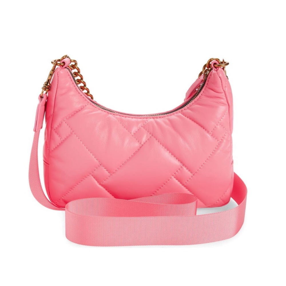 Kurt Geiger London Pink Quilted Leather Hobo Crossbody w Pouch NWT Chain Strap - Picture 2 of 7